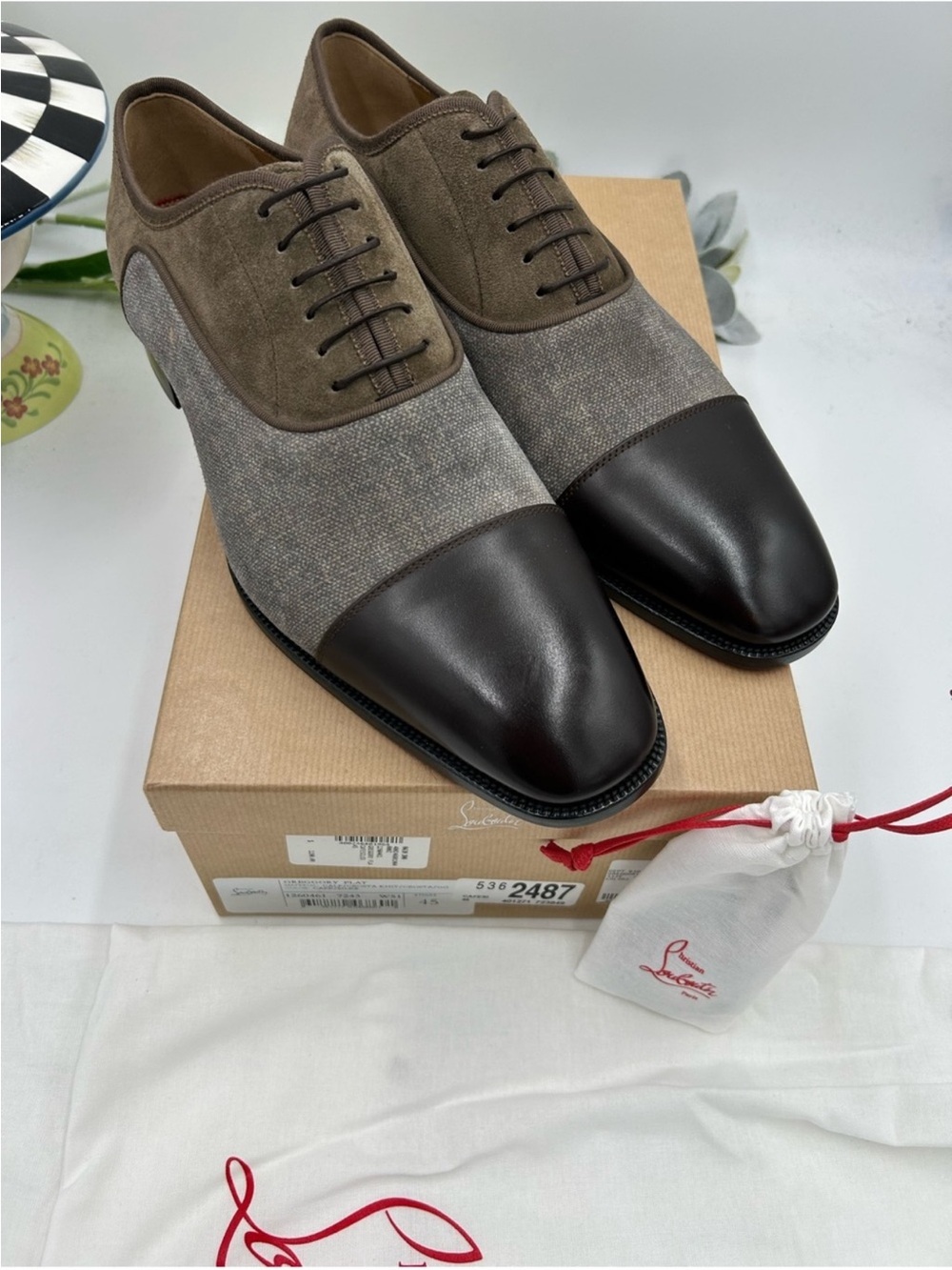 Men’s Christian Louboutin, Greggo leather/fabric, Oxford size 45 made in Italy